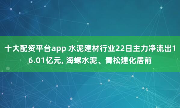 十大配资平台app 水泥建材行业22日主力净流出16.01亿元, 海螺水泥、青松建化居前